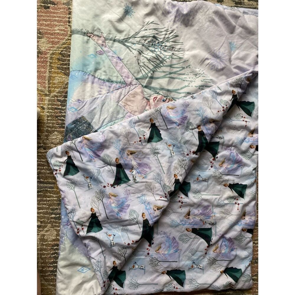 Disney Frozen Elsa & Anna Comforter in Lavender, Teal, and Ice Blue Crib size